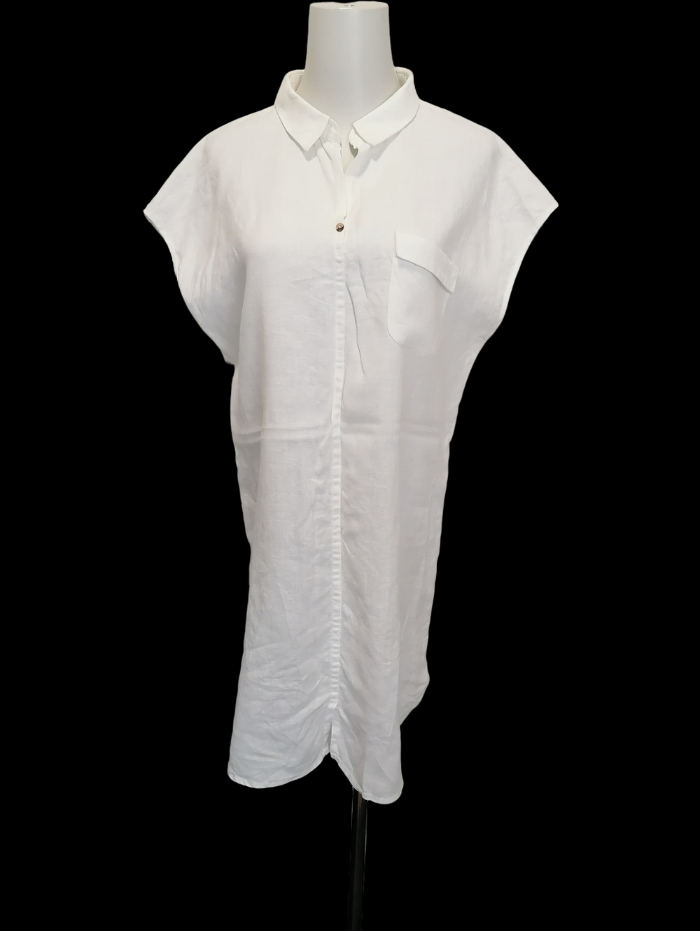 🐳🐳White 100% Linen Classic Collar Shirt Dress